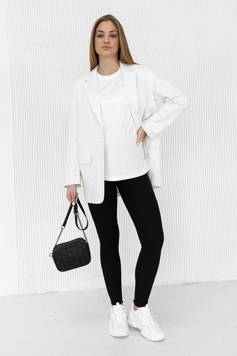 Лосины для беременных черные в рубчик с высоким поясом на животик