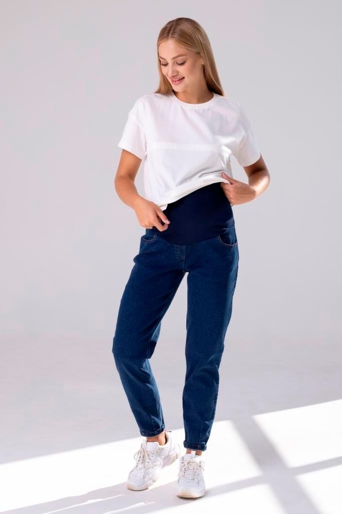 Комфортные и стильные джинсы для беременных с высокой спинкой Mom Jeans темно-синие