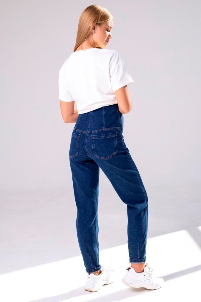 Комфортные и стильные джинсы для беременных с высокой спинкой Mom Jeans темно-синие