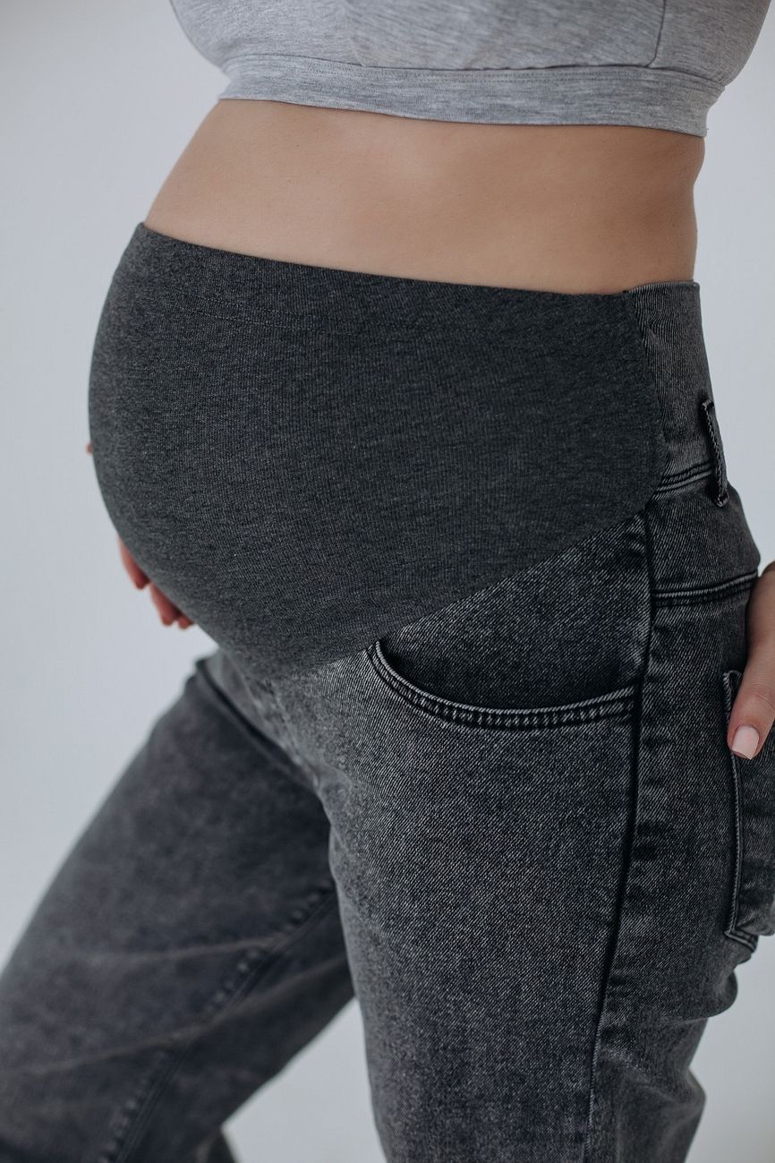 Купити Сірі джинси для вагітних straight fit прямого крою з високим трикотажним поясом, сірий, 40, tobestore.com 🤰2550000904634 Сірі джинси для вагітних straight fit прямого крою з високим трикотажним поясом