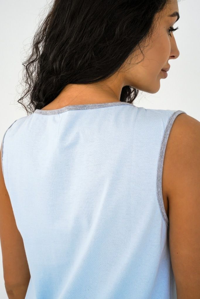 Blue nightgown with breastfeeding secret for maternity hospital for pregnant and nursing women with straps