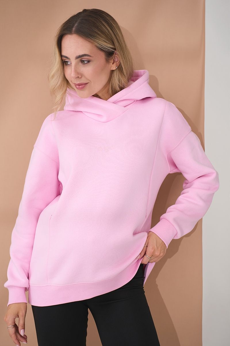 Pink hoodie for pregnant and nursing women, three-thread with fleece