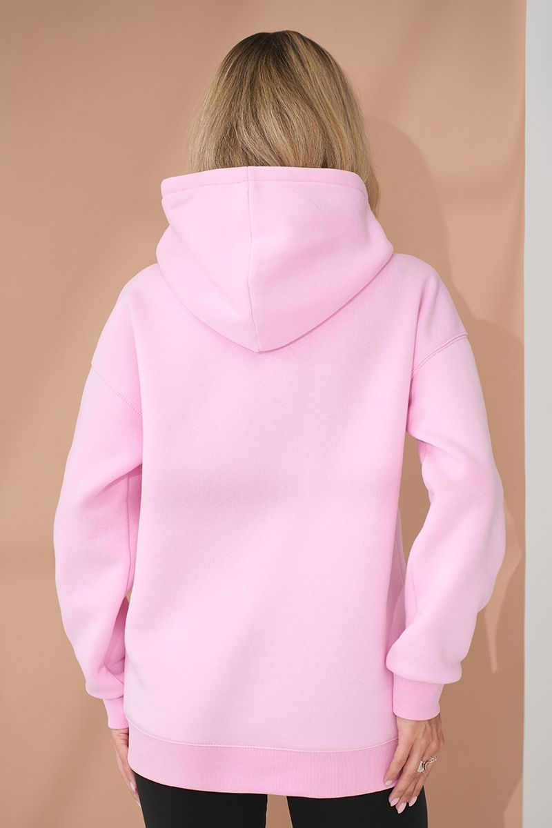 Pink hoodie for pregnant and nursing women, three-thread with fleece