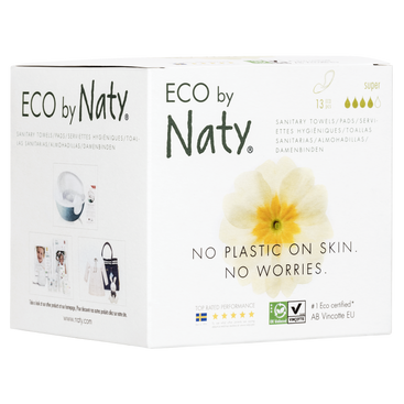 Одноразові гігієнічні жіночі прокладки торговельної марки “ECO BY NATY”. 13шт. в упаковці.
