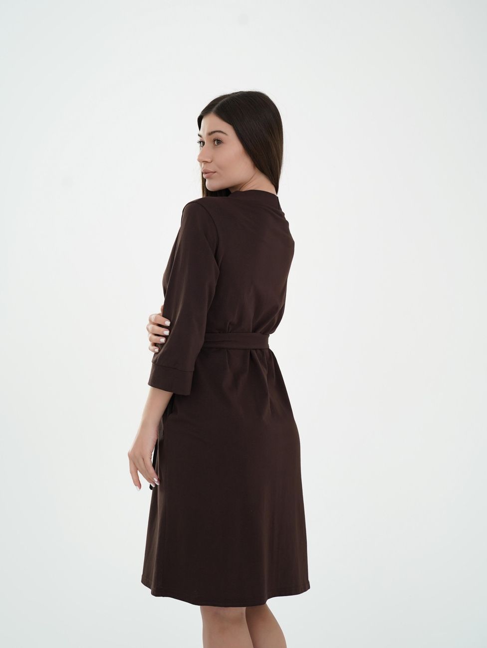 Халат для вагітних та годуючих шоколадного кольору бавовняний із широким поясом