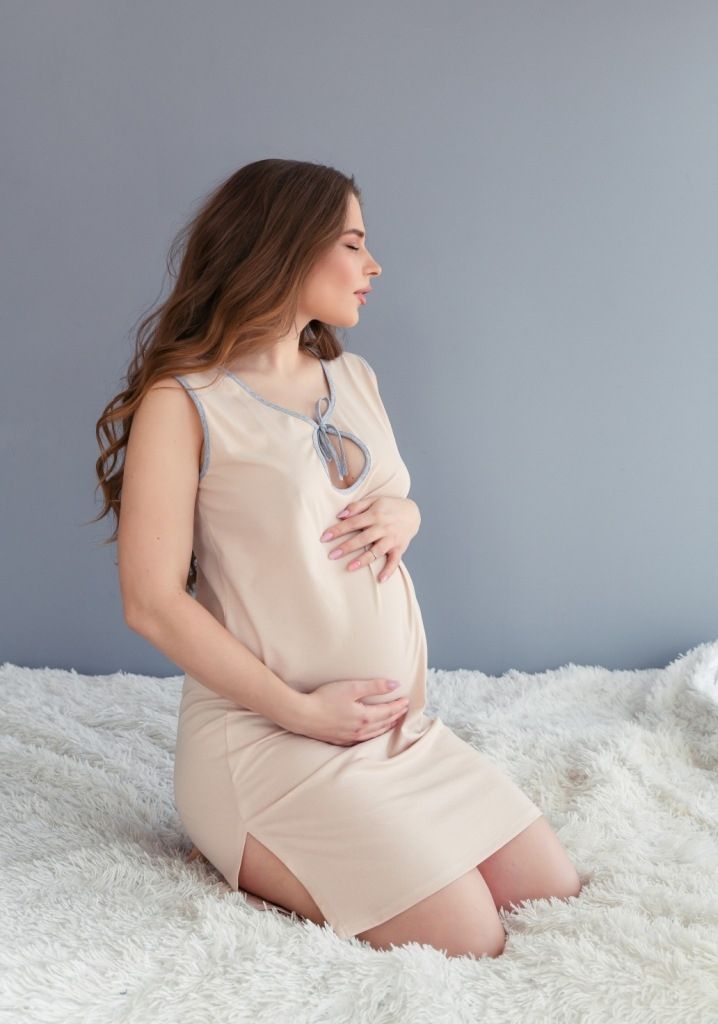 Maternity and nursing nightgown with straps beige for childbirth and after with nursing secret